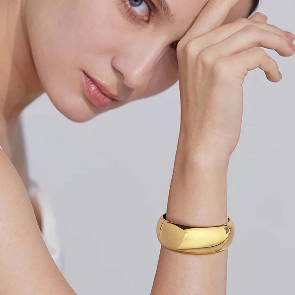 Gold Cuff Bracelet Brass Wide Hinge Jewelry Christmas Gift for Women - Picture 2 of 7